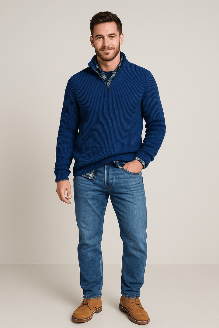 Helmar – Men’s Half-Zip Ribbed Knit Sweater with High Collar