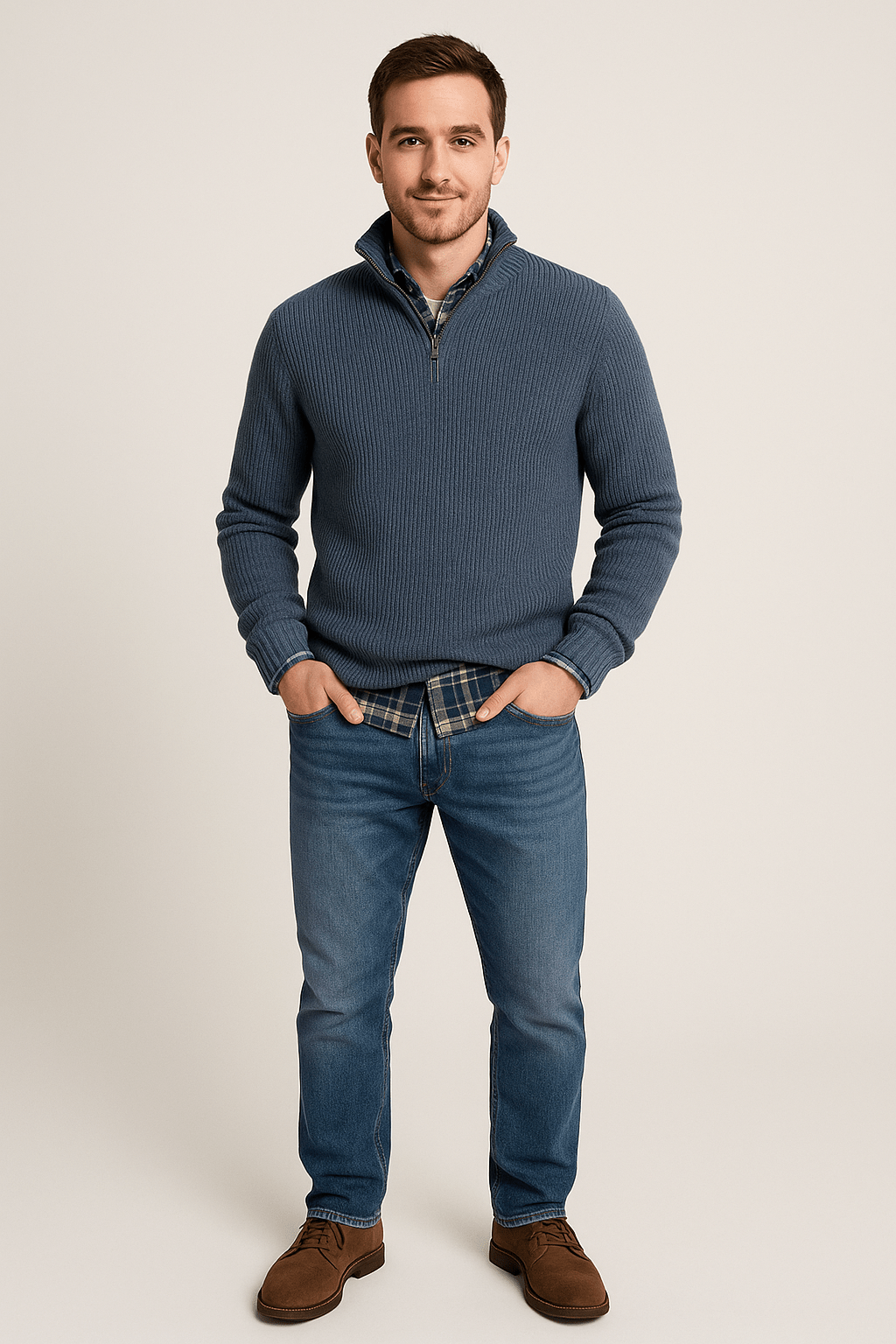 Helmar – Men’s Half-Zip Ribbed Knit Sweater with High Collar