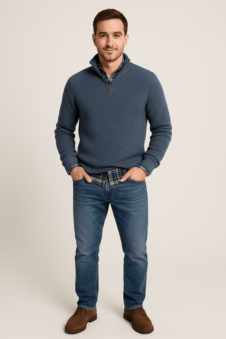 Helmar – Men’s Half-Zip Ribbed Knit Sweater with High Collar