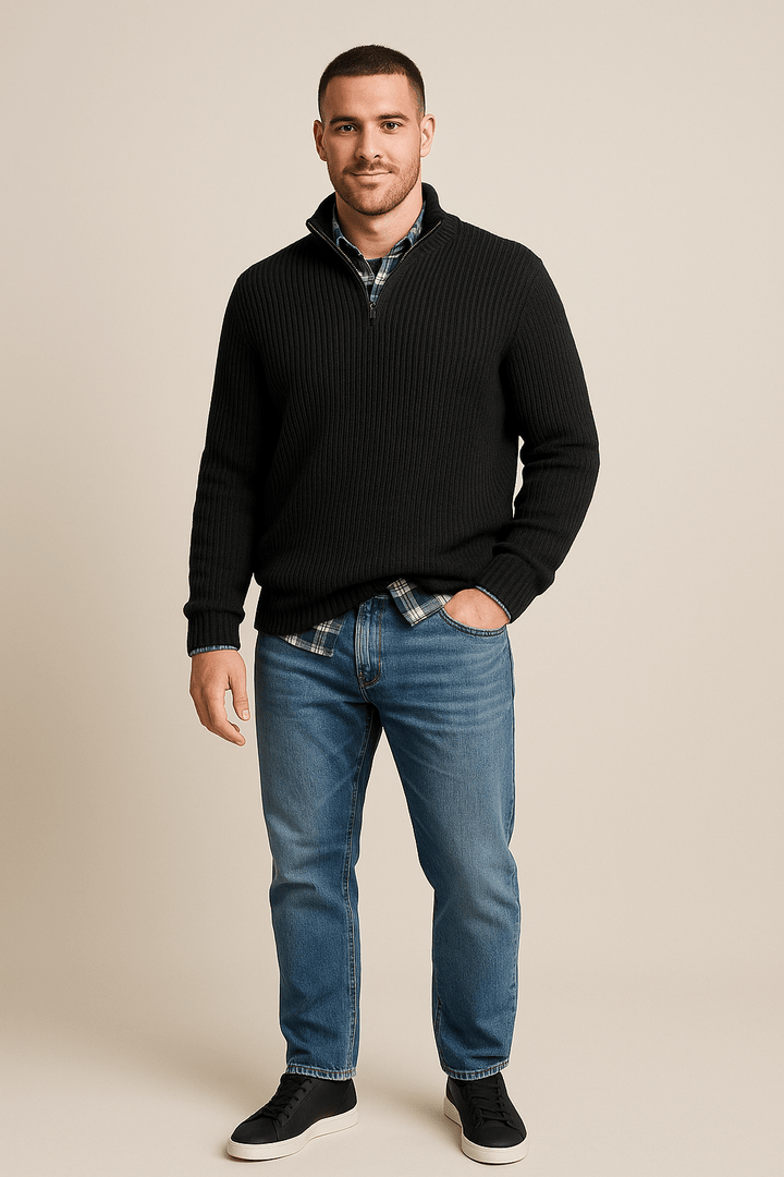 Helmar – Men’s Half-Zip Ribbed Knit Sweater with High Collar