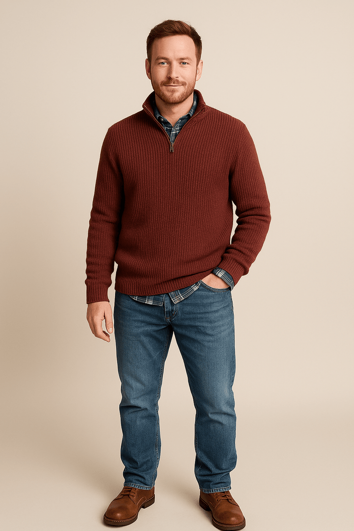 Helmar – Men’s Half-Zip Ribbed Knit Sweater with High Collar