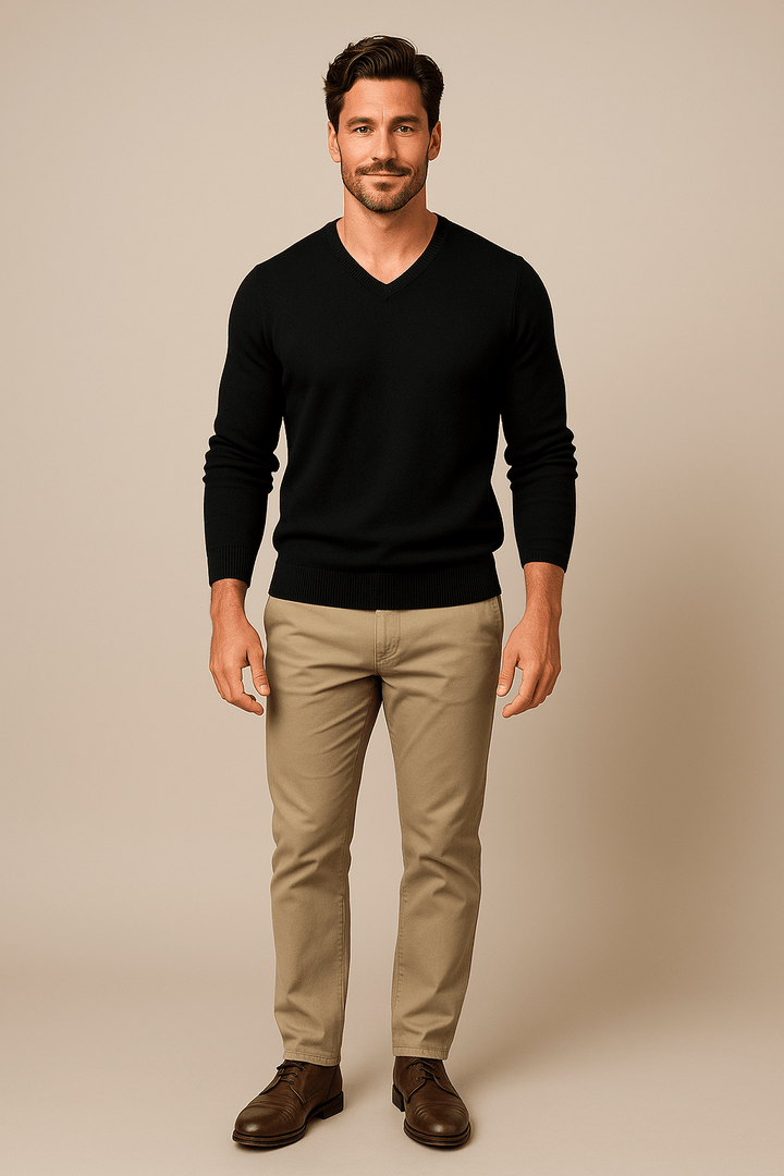 Henrik – Men’s Slim Fit Knitted Cotton Blend V-Neck Sweater