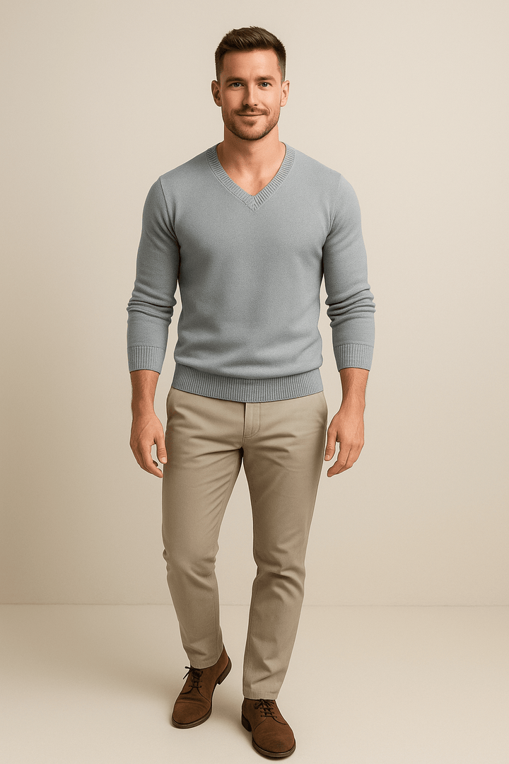 Henrik – Men’s Slim Fit Knitted Cotton Blend V-Neck Sweater