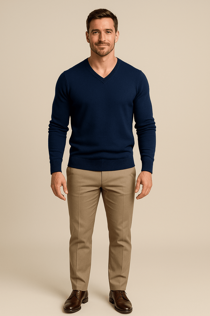 Henrik – Men’s Slim Fit Knitted Cotton Blend V-Neck Sweater