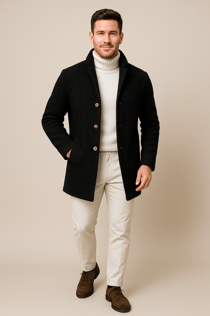 Jesper – Men’s Chunky Knit Cardigan with Stand-Up Collar & Button Closure