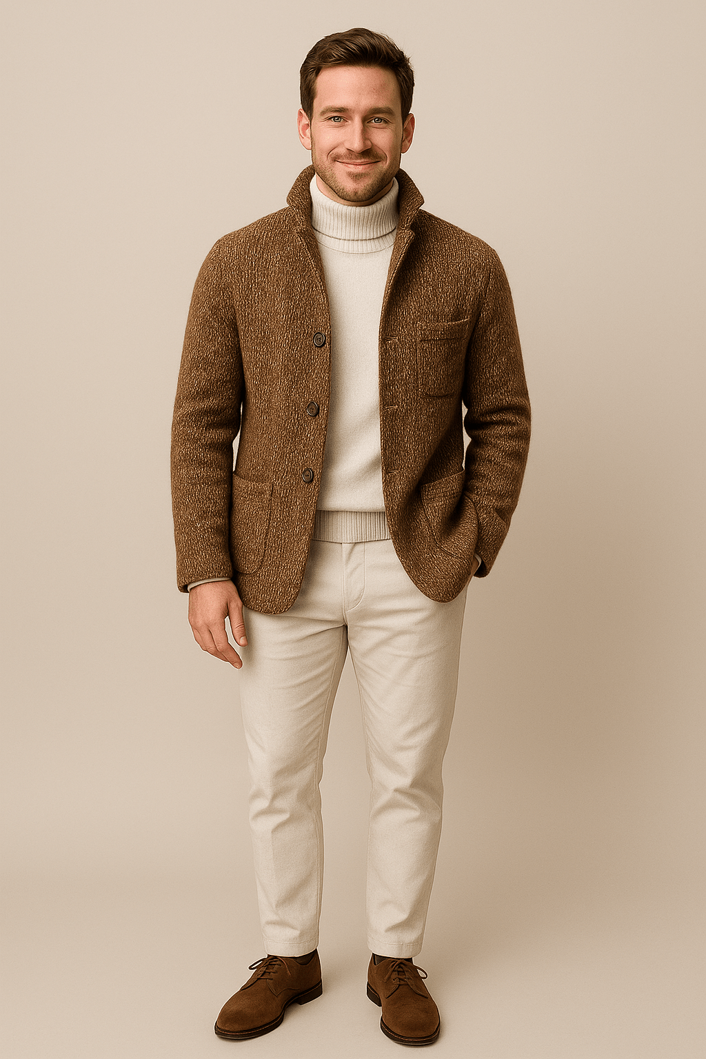 Jesper – Men’s Chunky Knit Cardigan with Stand-Up Collar & Button Closure