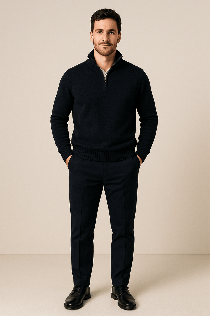 Jorgen – Men’s Quarter-Zip Sweater with High Collar & Ribbed Knit