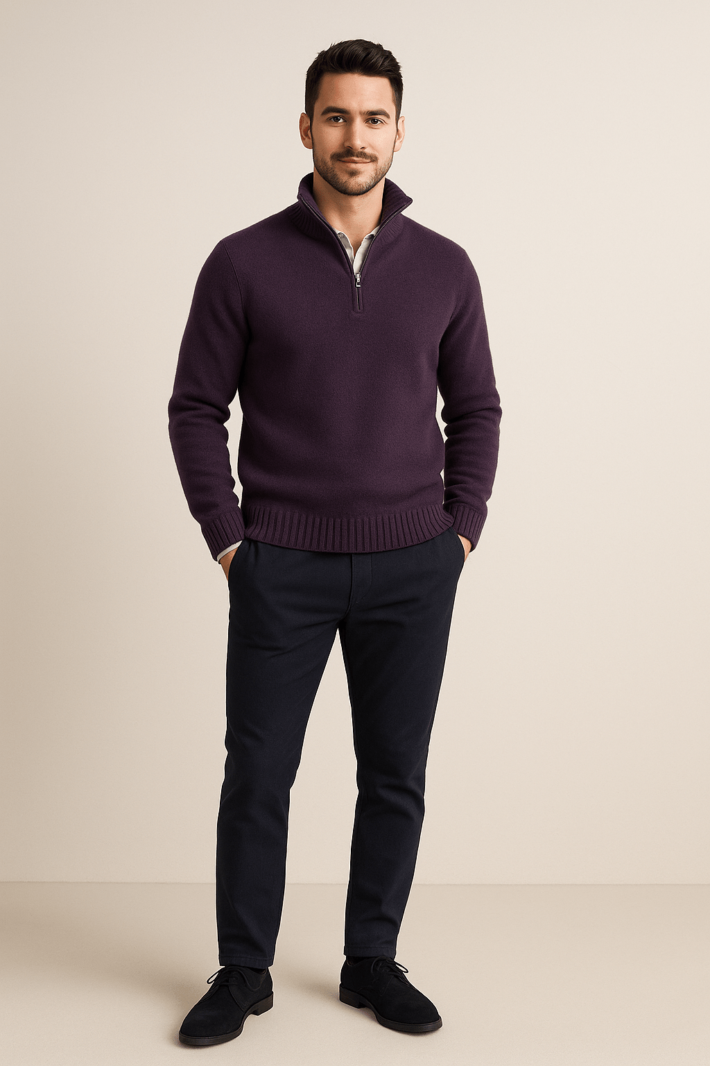 Jorgen – Men’s Quarter-Zip Sweater with High Collar & Ribbed Knit