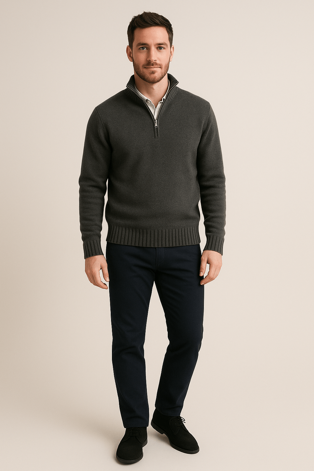 Jorgen – Men’s Quarter-Zip Sweater with High Collar & Ribbed Knit