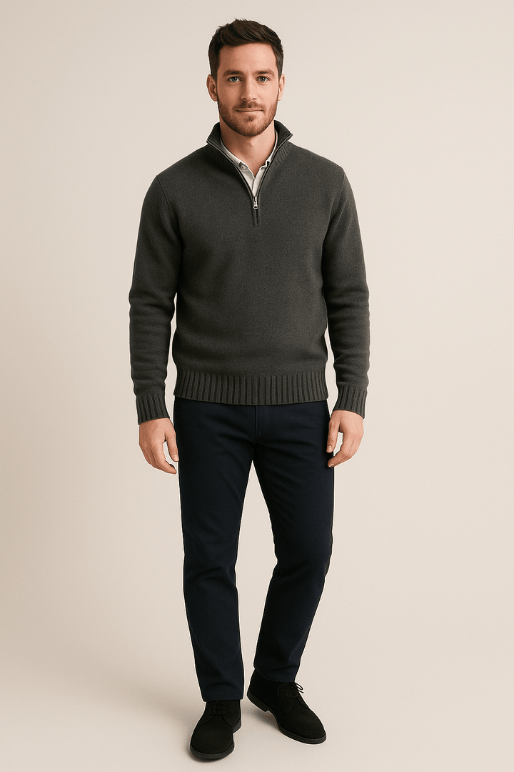 Jorgen – Men’s Quarter-Zip Sweater with High Collar & Ribbed Knit