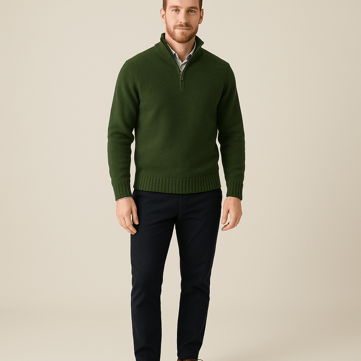 Jorgen – Men’s Quarter-Zip Sweater with High Collar & Ribbed Knit