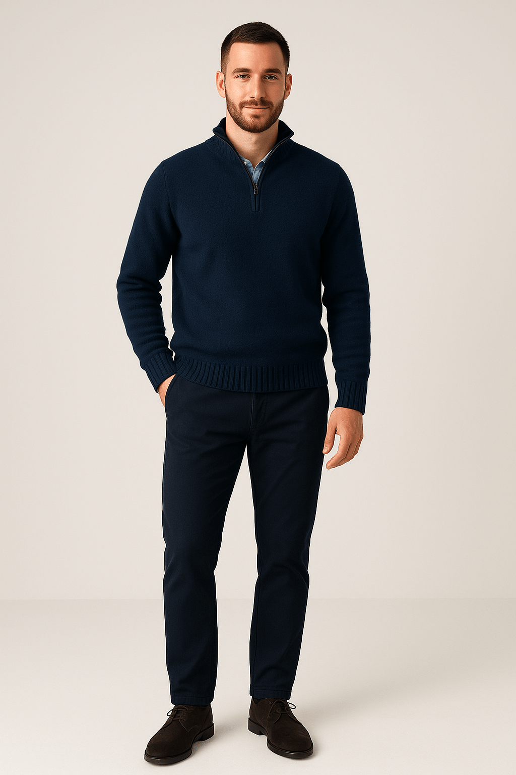 Jorgen – Men’s Quarter-Zip Sweater with High Collar & Ribbed Knit