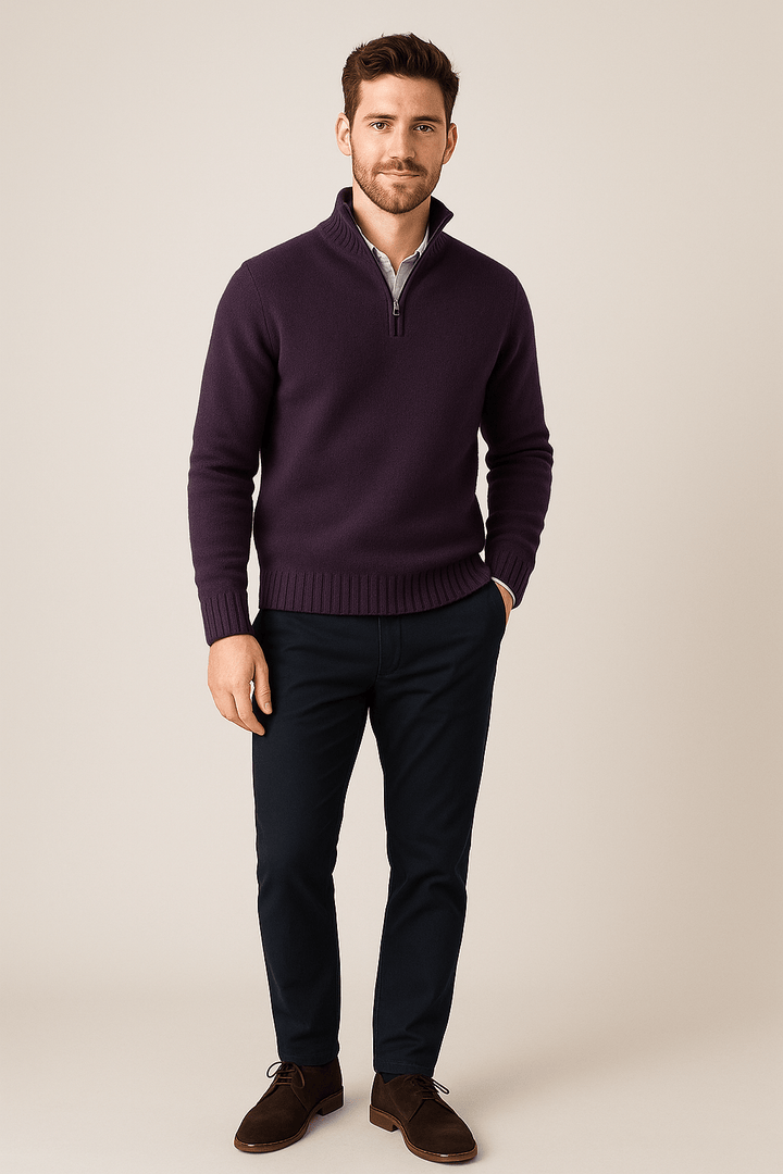 Jorgen – Men’s Quarter-Zip Sweater with High Collar & Ribbed Knit