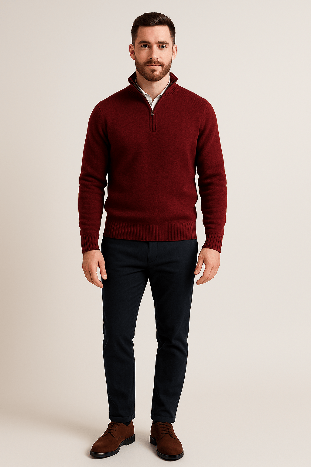 Jorgen – Men’s Quarter-Zip Sweater with High Collar & Ribbed Knit