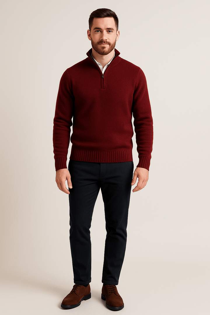 Jorgen – Men’s Quarter-Zip Sweater with High Collar & Ribbed Knit