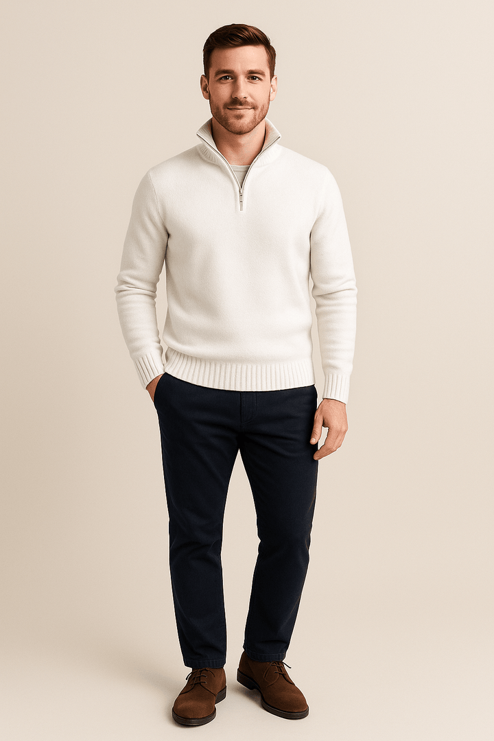 Jorgen – Men’s Quarter-Zip Sweater with High Collar & Ribbed Knit