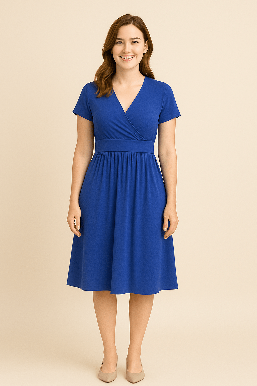 Juliet V-Neck Short Sleeve Midi Swing Dress with Pockets
