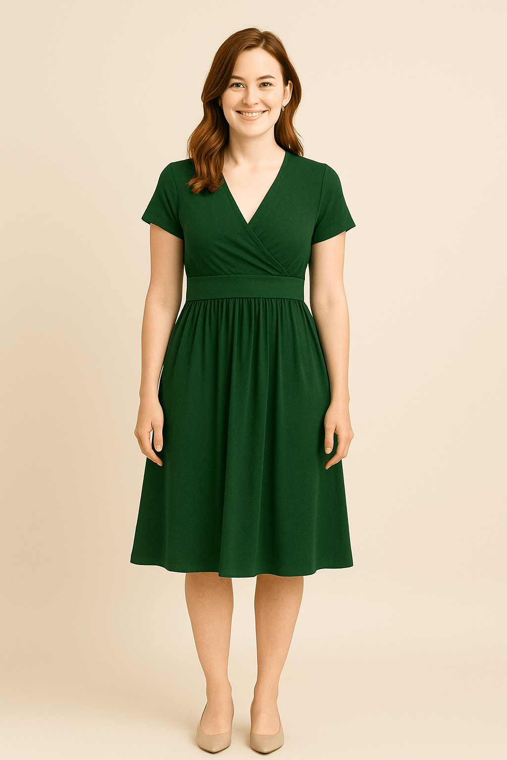 Juliet V-Neck Short Sleeve Midi Swing Dress with Pockets