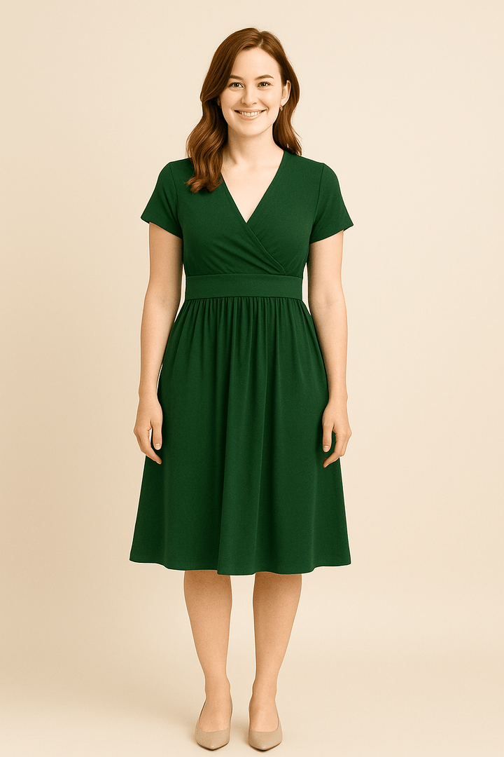 Juliet V-Neck Short Sleeve Midi Swing Dress with Pockets