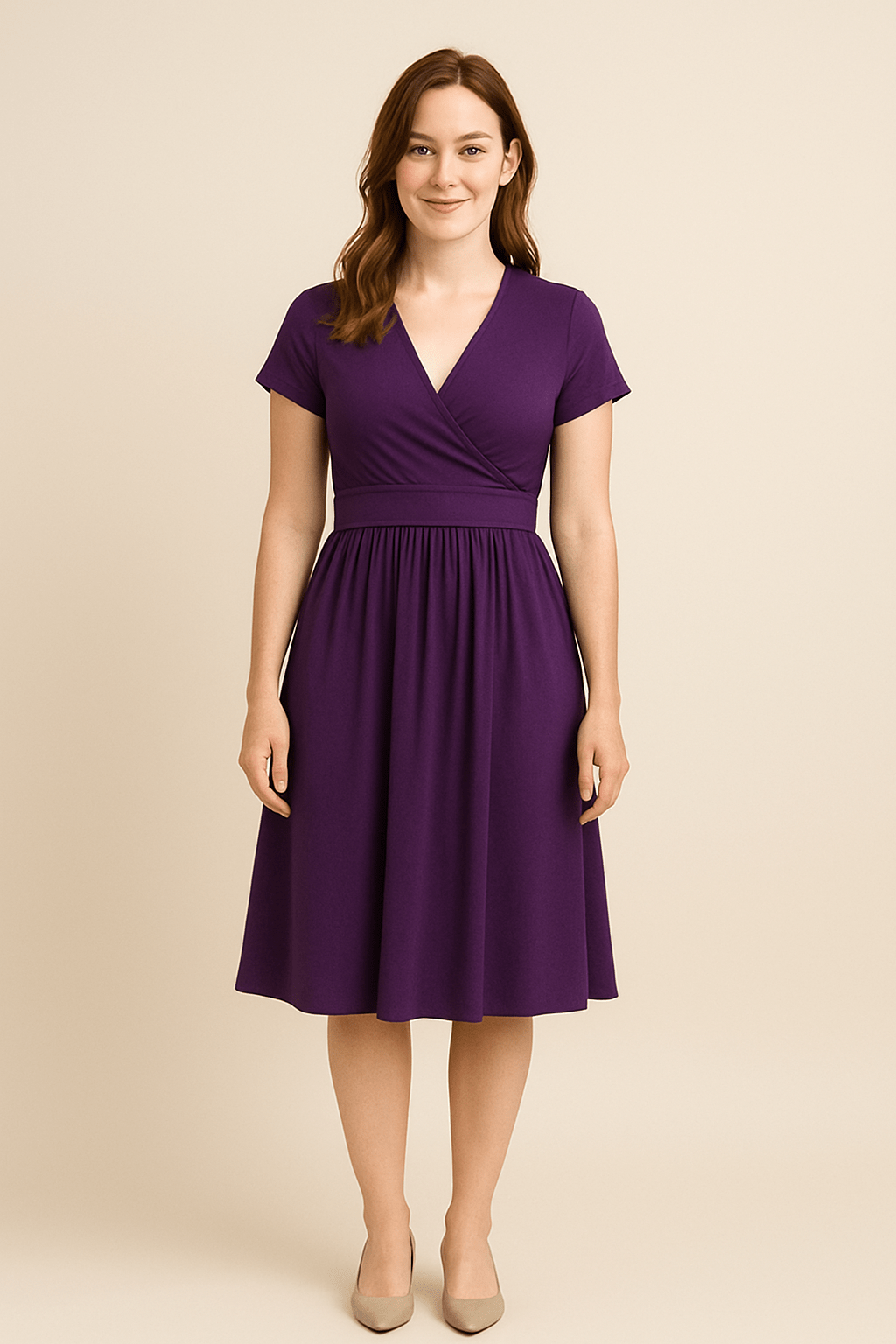 Juliet V-Neck Short Sleeve Midi Swing Dress with Pockets