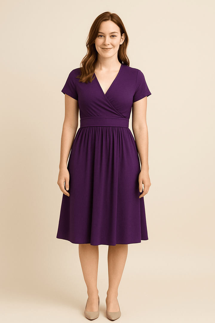 Juliet V-Neck Short Sleeve Midi Swing Dress with Pockets