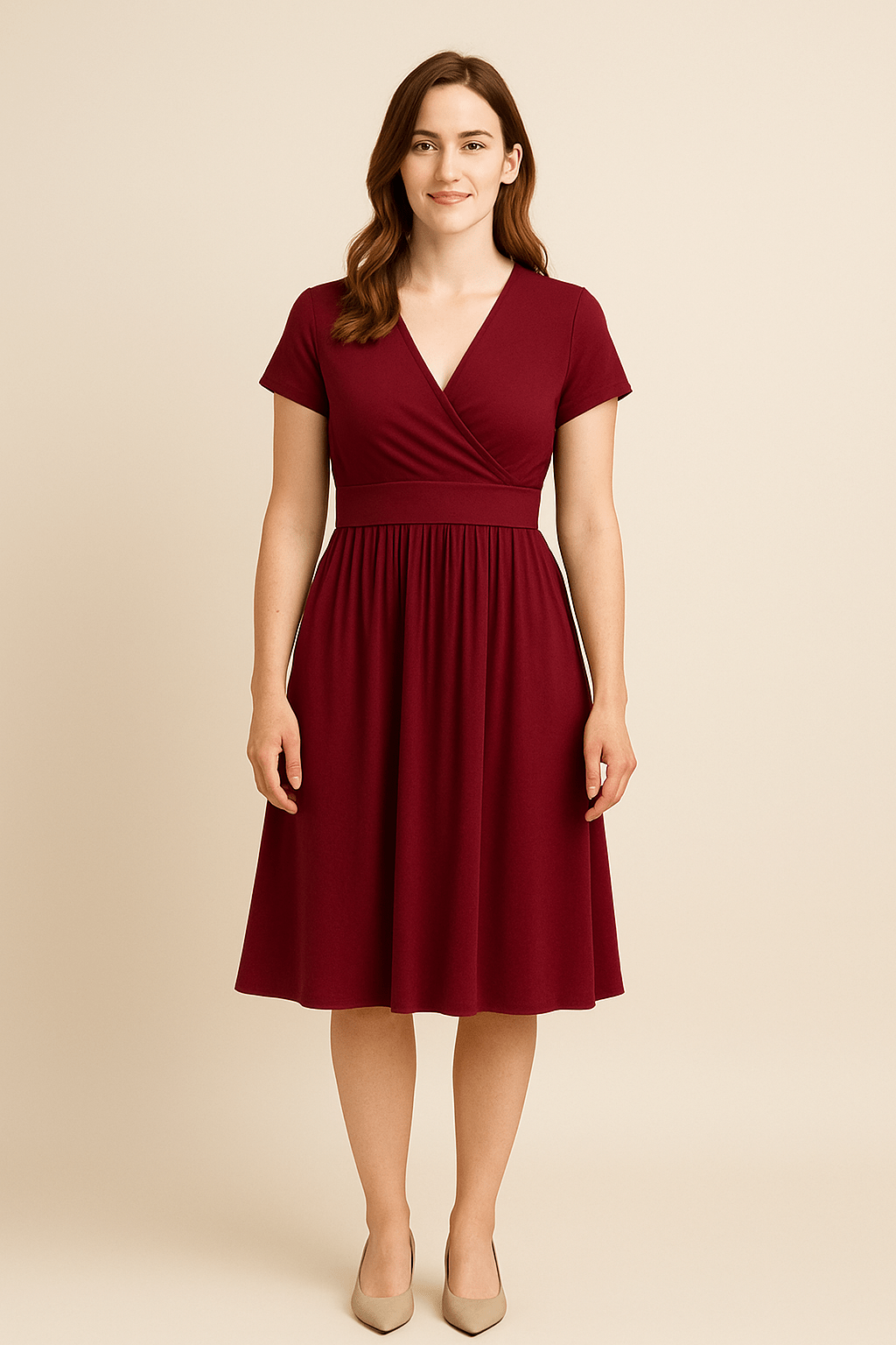 Juliet V-Neck Short Sleeve Midi Swing Dress with Pockets