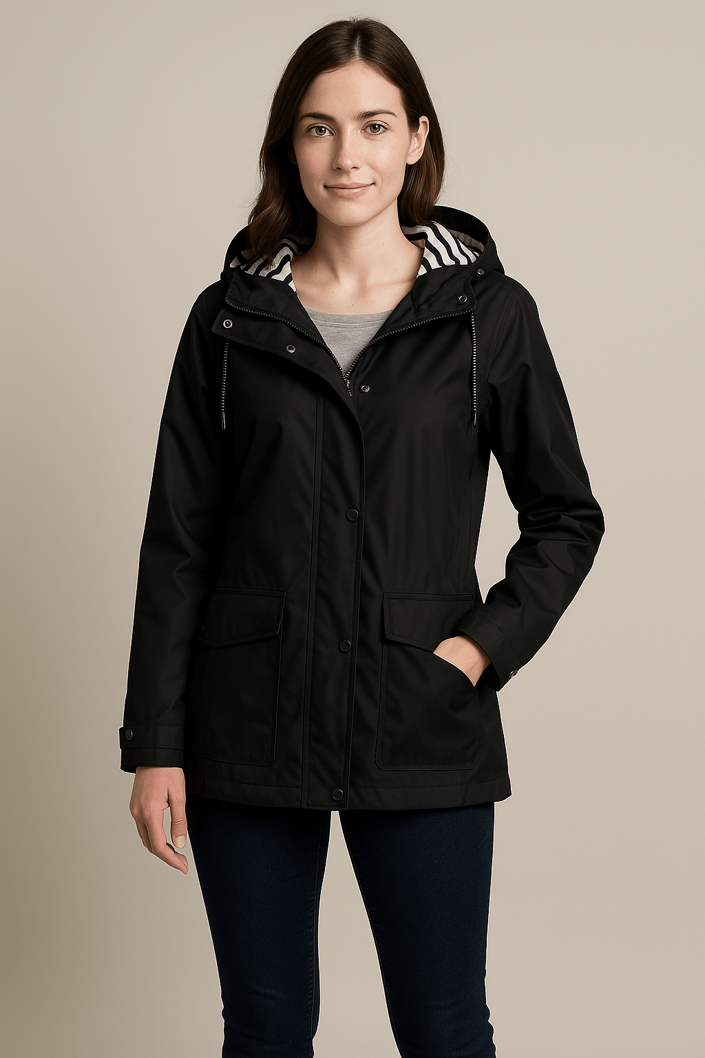 Kaia – Women’s Mid-Length Water-Resistant Raincoat – Adjustable Hood