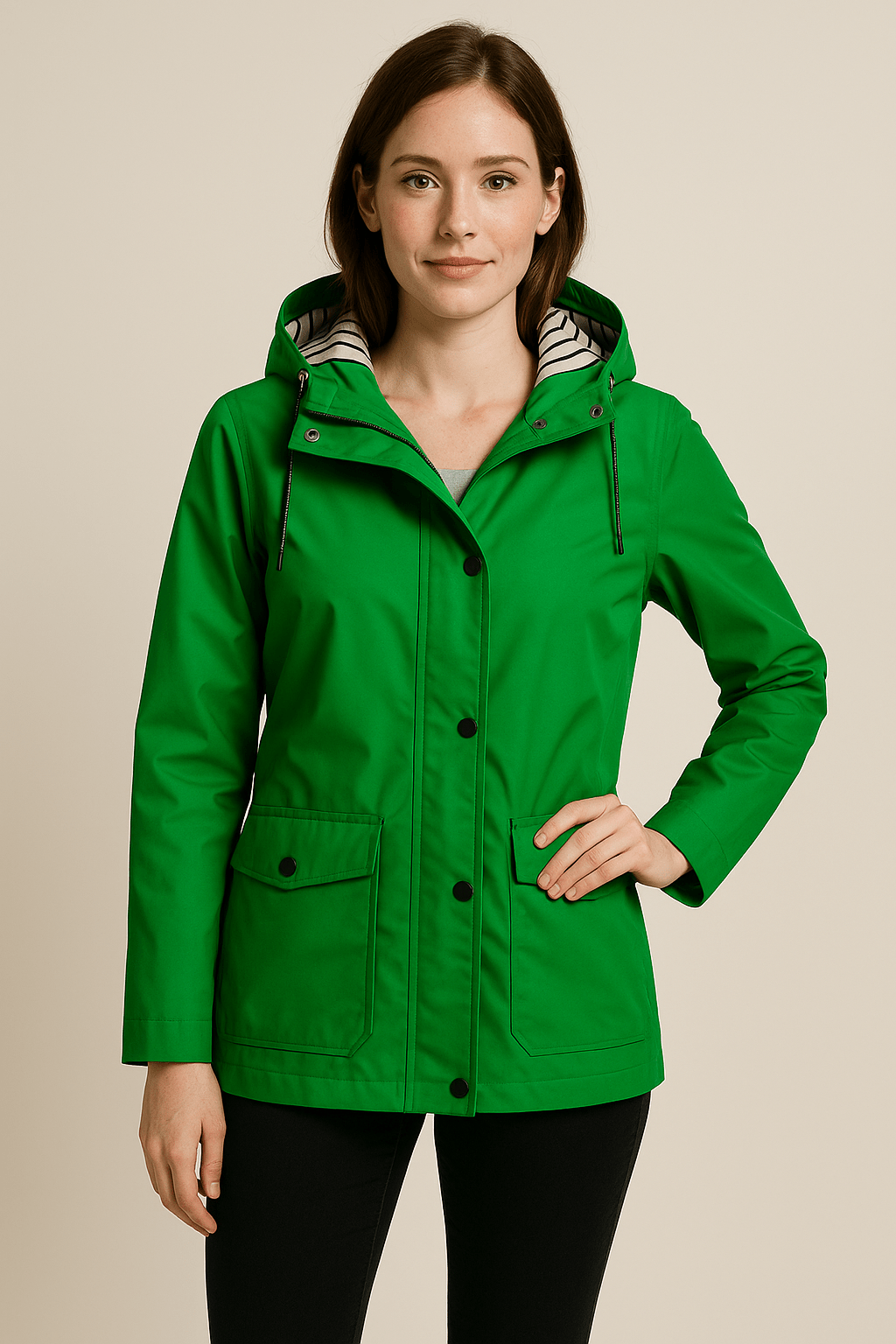 Kaia – Women’s Mid-Length Water-Resistant Raincoat – Adjustable Hood