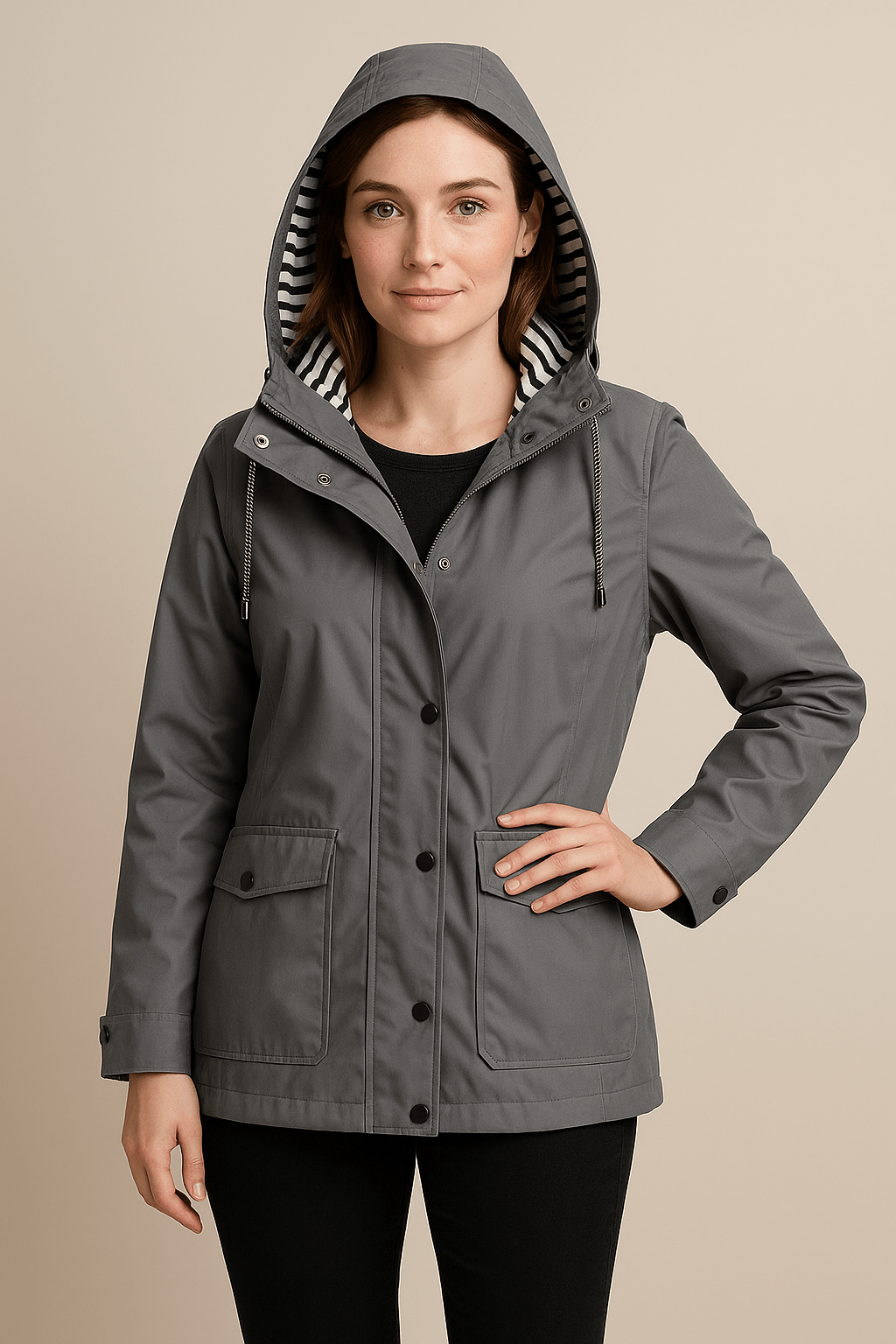 Kaia – Women’s Mid-Length Water-Resistant Raincoat – Adjustable Hood