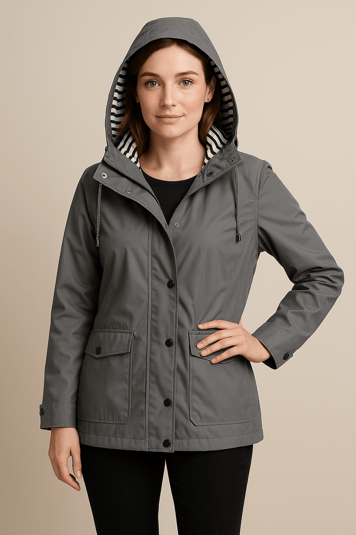 Kaia – Women’s Mid-Length Water-Resistant Raincoat – Adjustable Hood