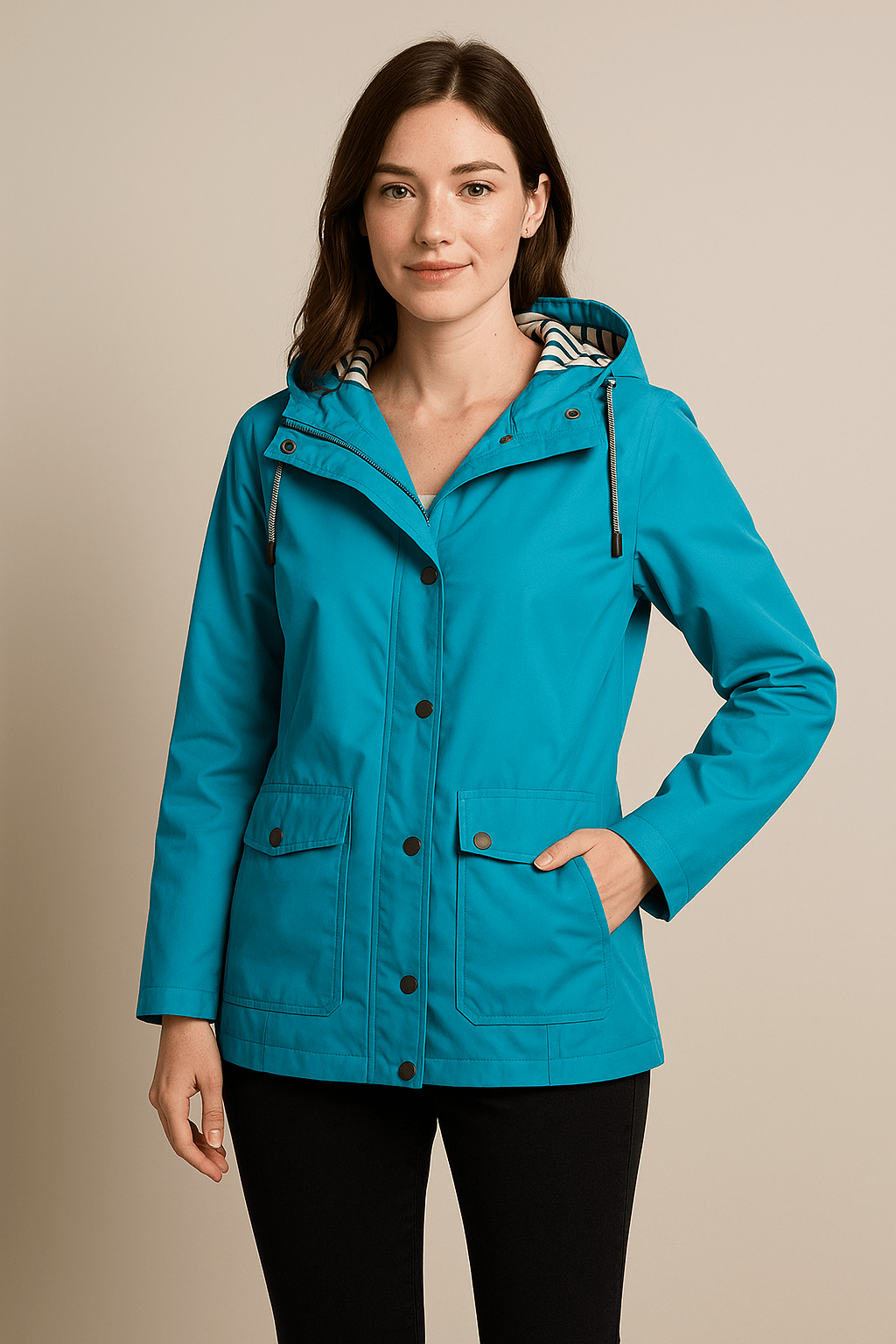 Kaia – Women’s Mid-Length Water-Resistant Raincoat – Adjustable Hood