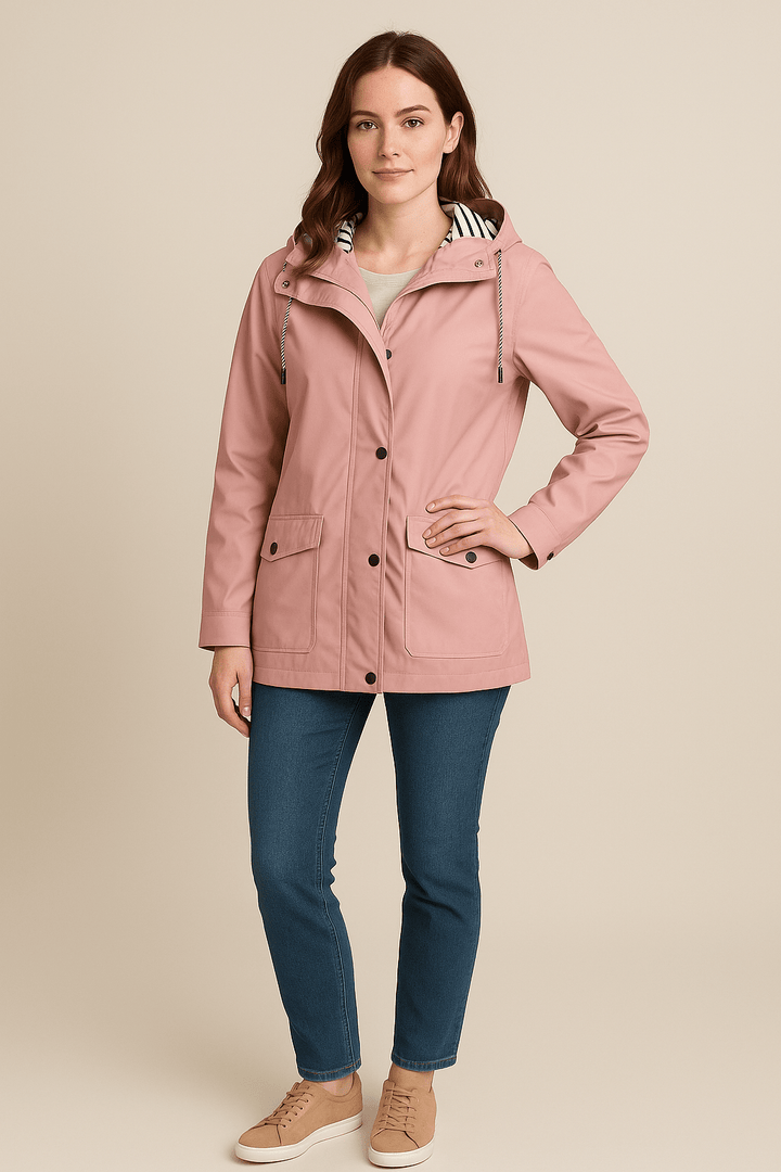 Kaia – Women’s Mid-Length Water-Resistant Raincoat – Adjustable Hood