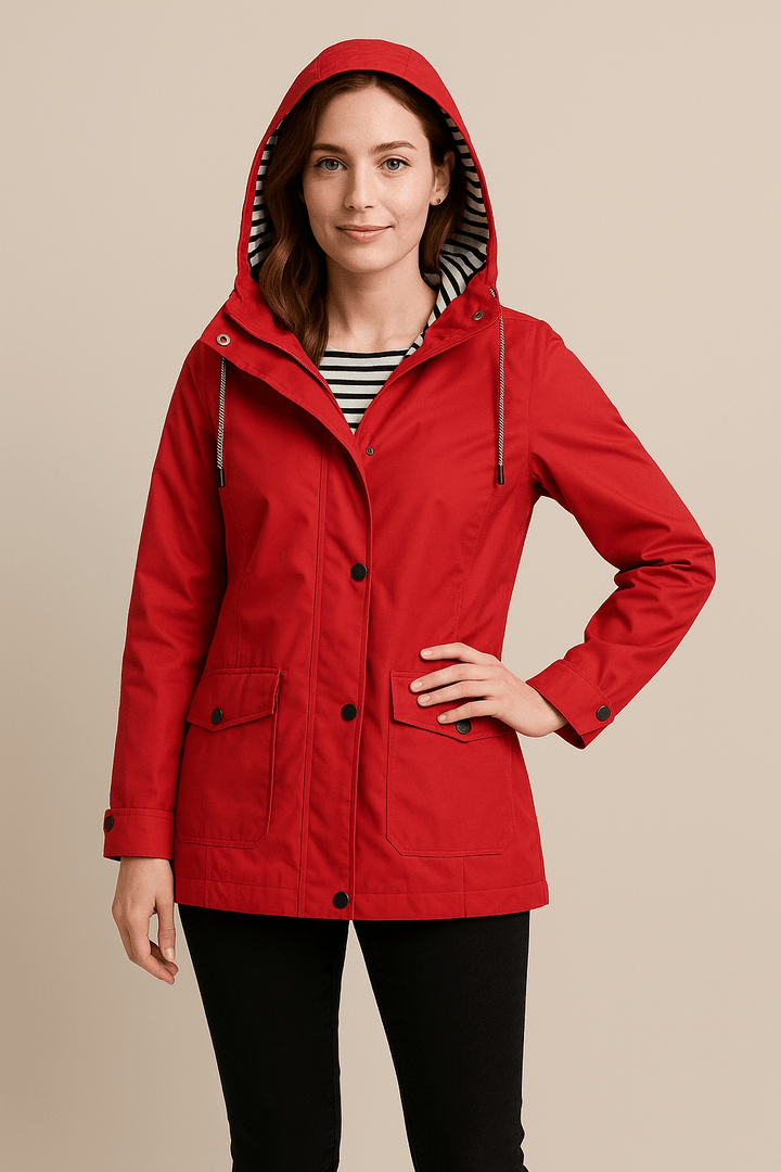 Kaia – Women’s Mid-Length Water-Resistant Raincoat – Adjustable Hood