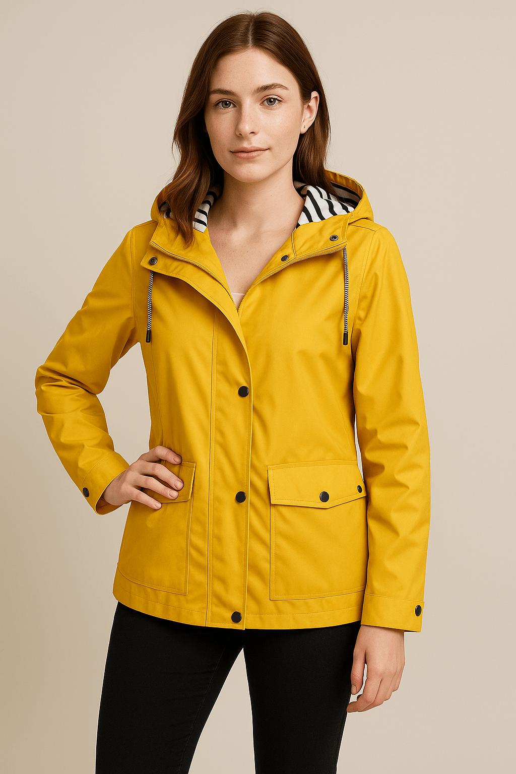 Kaia – Women’s Mid-Length Water-Resistant Raincoat – Adjustable Hood