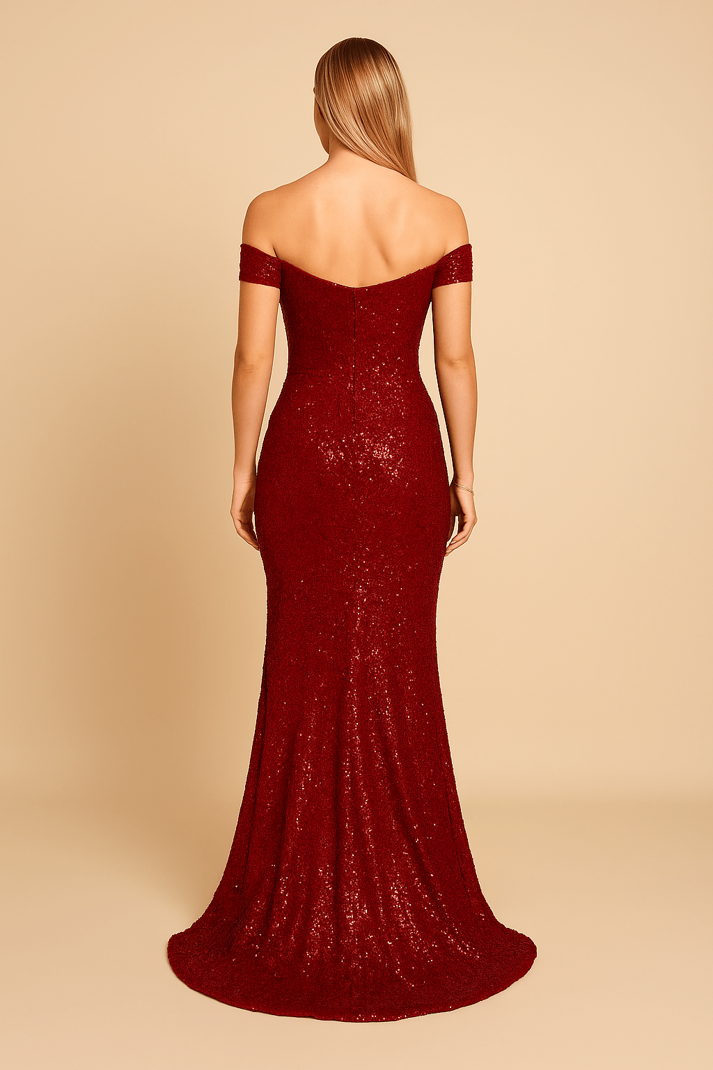 Kate Sequin Off Shoulder Slit Dress