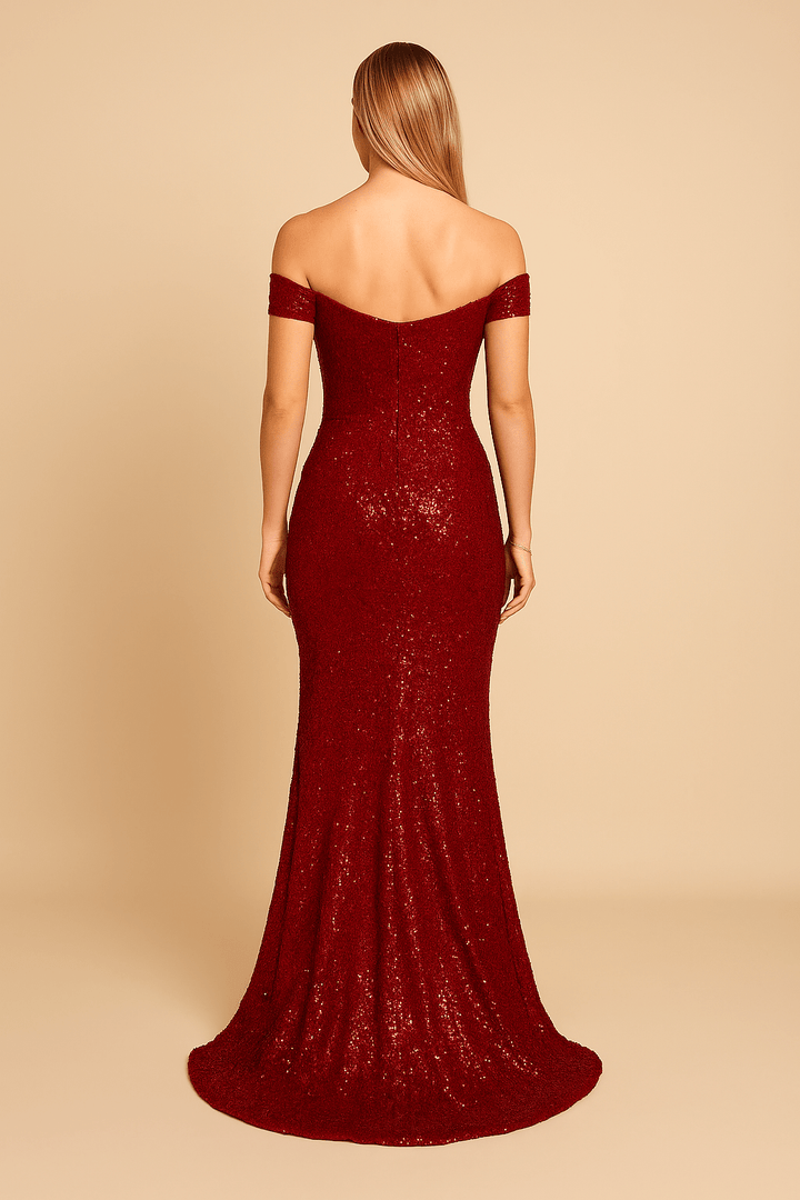 Kate Sequin Off Shoulder Slit Dress