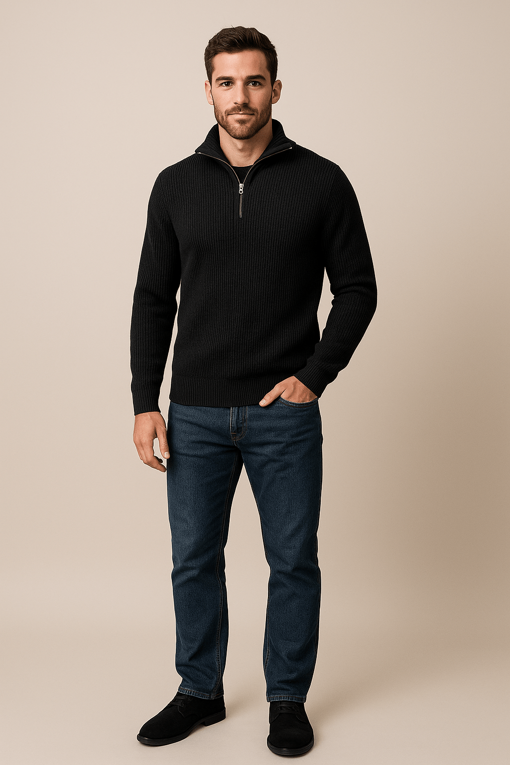 Kenneth – Men’s Textured Knit Half-Zip Sweater with High Collar