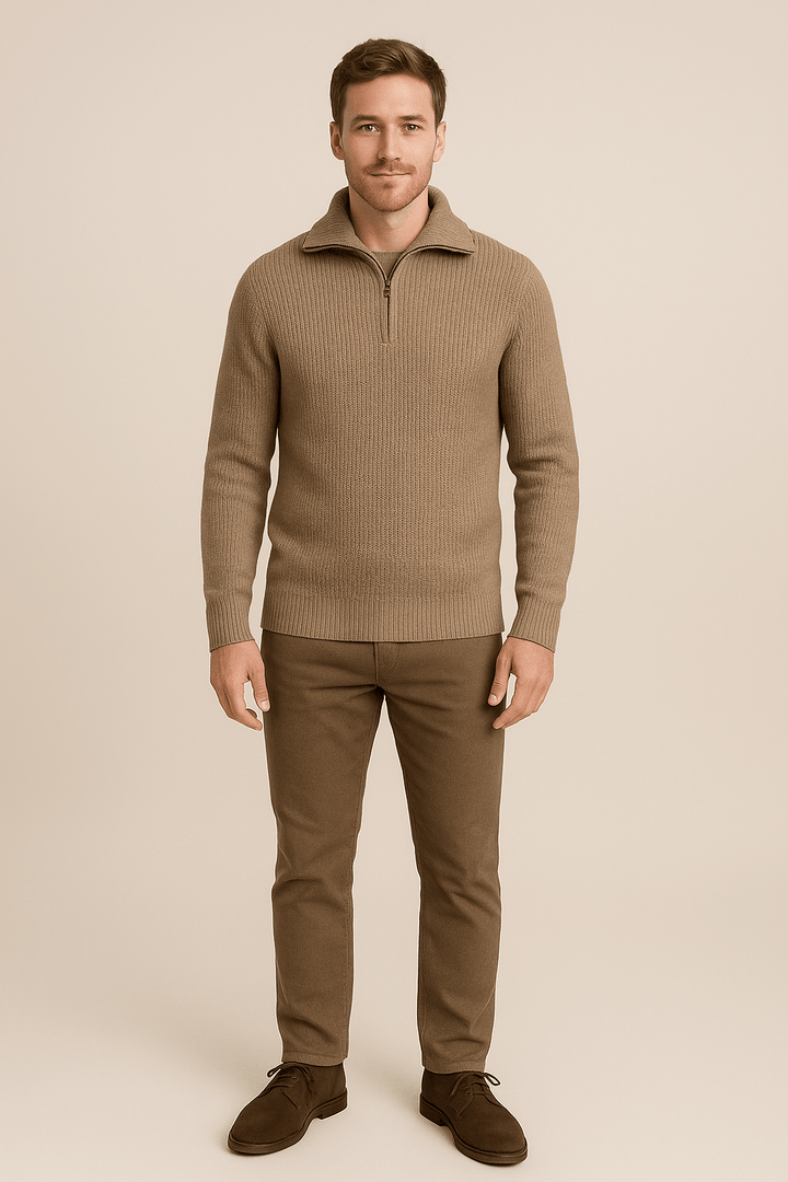 Kenneth – Men’s Textured Knit Half-Zip Sweater with High Collar