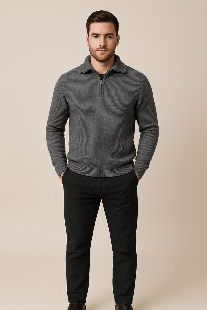 Kenneth – Men’s Textured Knit Half-Zip Sweater with High Collar