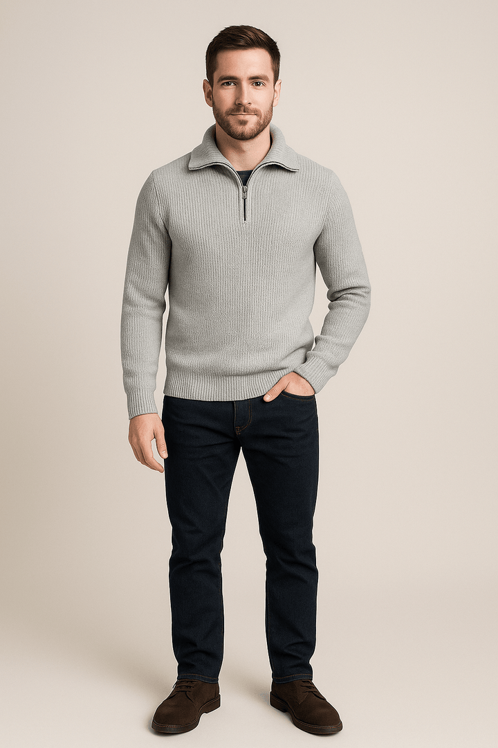 Kenneth – Men’s Textured Knit Half-Zip Sweater with High Collar