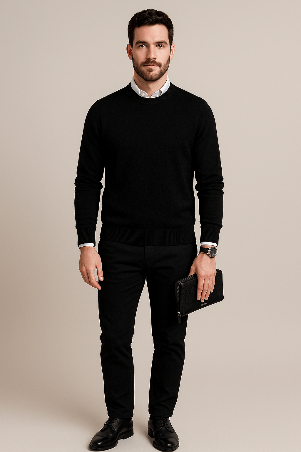 Kenneth – Men’s Wool Blend Crew Neck Sweater with Ribbed Cuffs & Hem