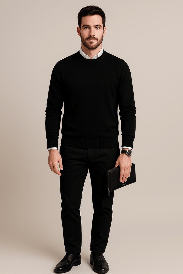 Kenneth – Men’s Wool Blend Crew Neck Sweater with Ribbed Cuffs & Hem