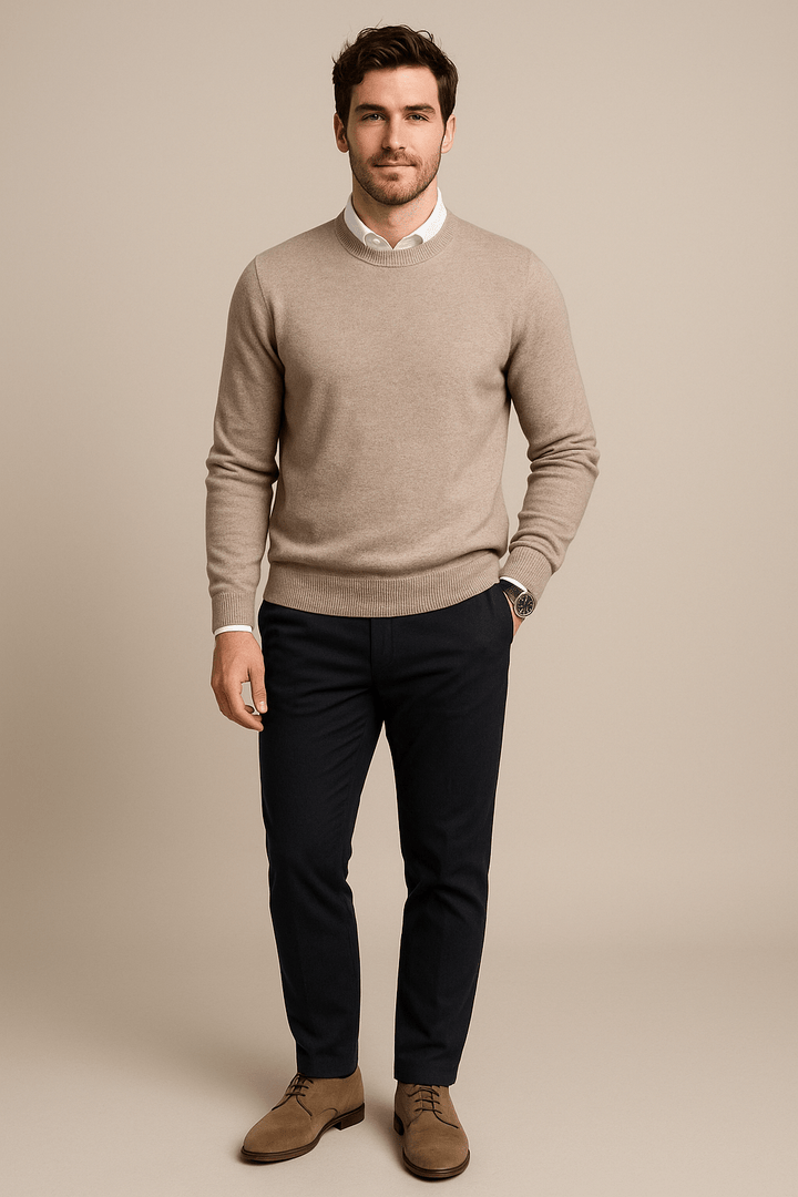 Kenneth – Men’s Wool Blend Crew Neck Sweater with Ribbed Cuffs & Hem