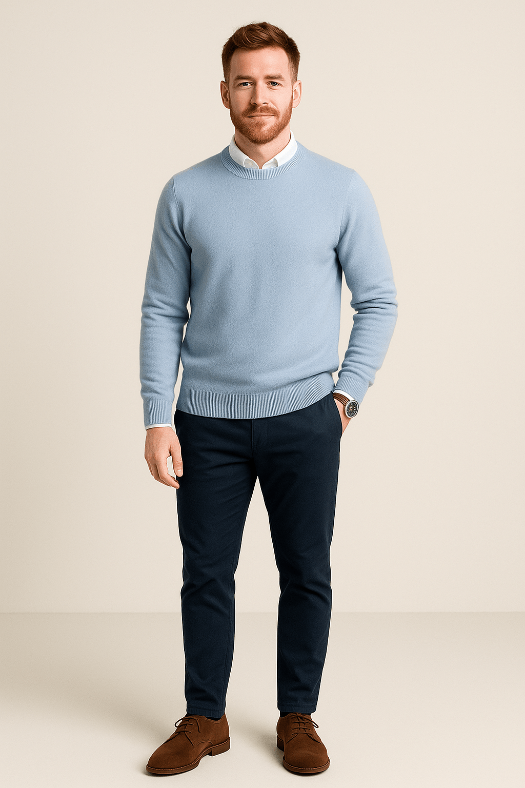 Kenneth – Men’s Wool Blend Crew Neck Sweater with Ribbed Cuffs & Hem