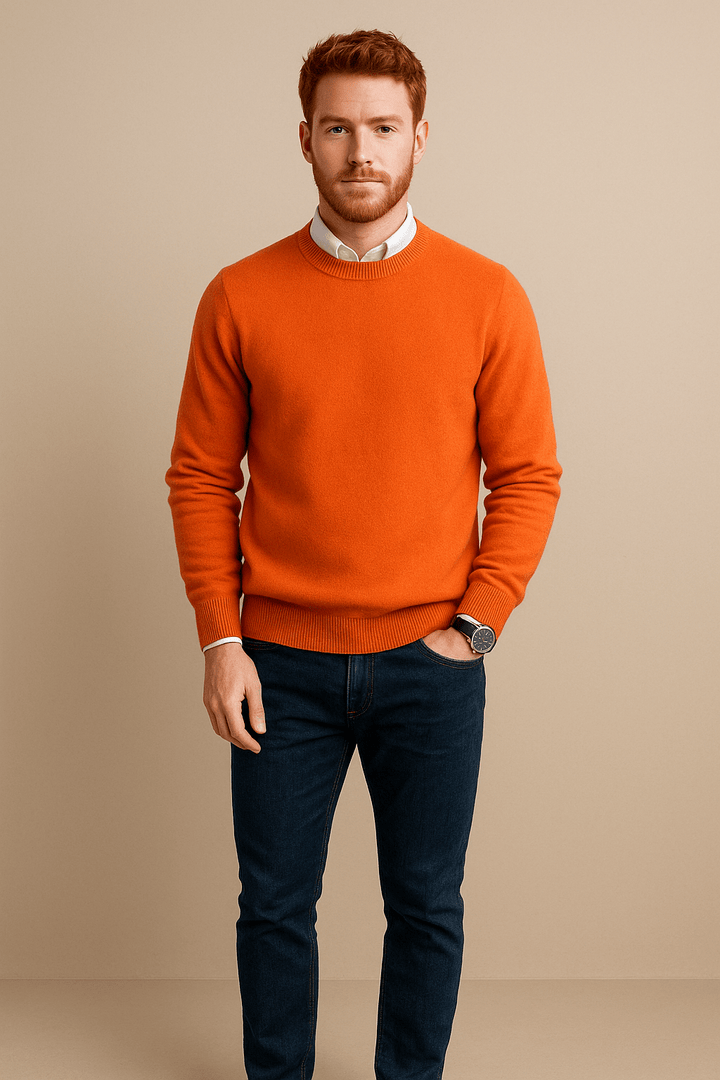 Kenneth – Men’s Wool Blend Crew Neck Sweater with Ribbed Cuffs & Hem