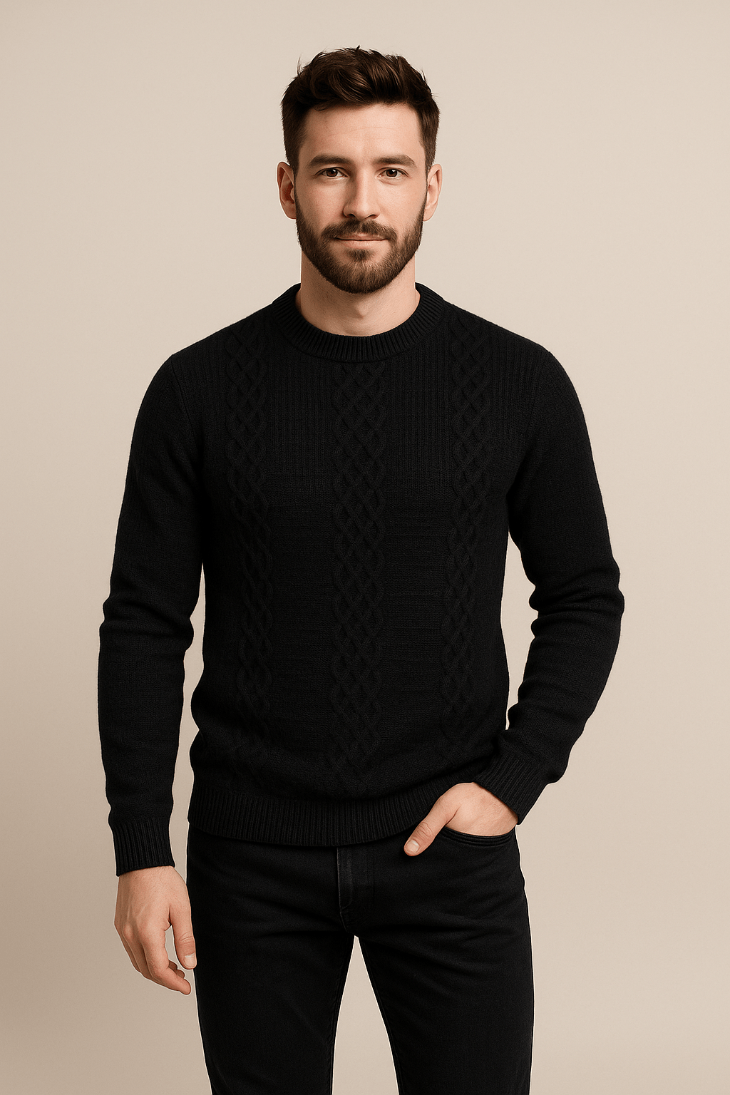 Kian – Men’s Wool Blend Cable-Knit Crew Neck Sweater