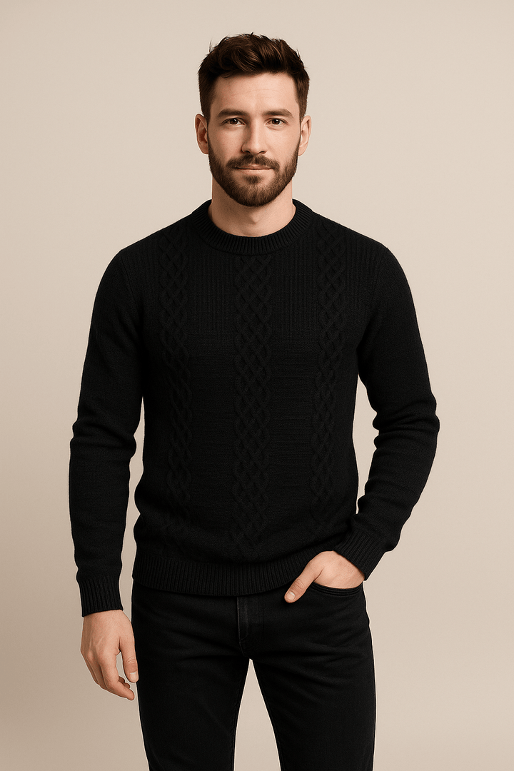 Kian – Men’s Wool Blend Cable-Knit Crew Neck Sweater