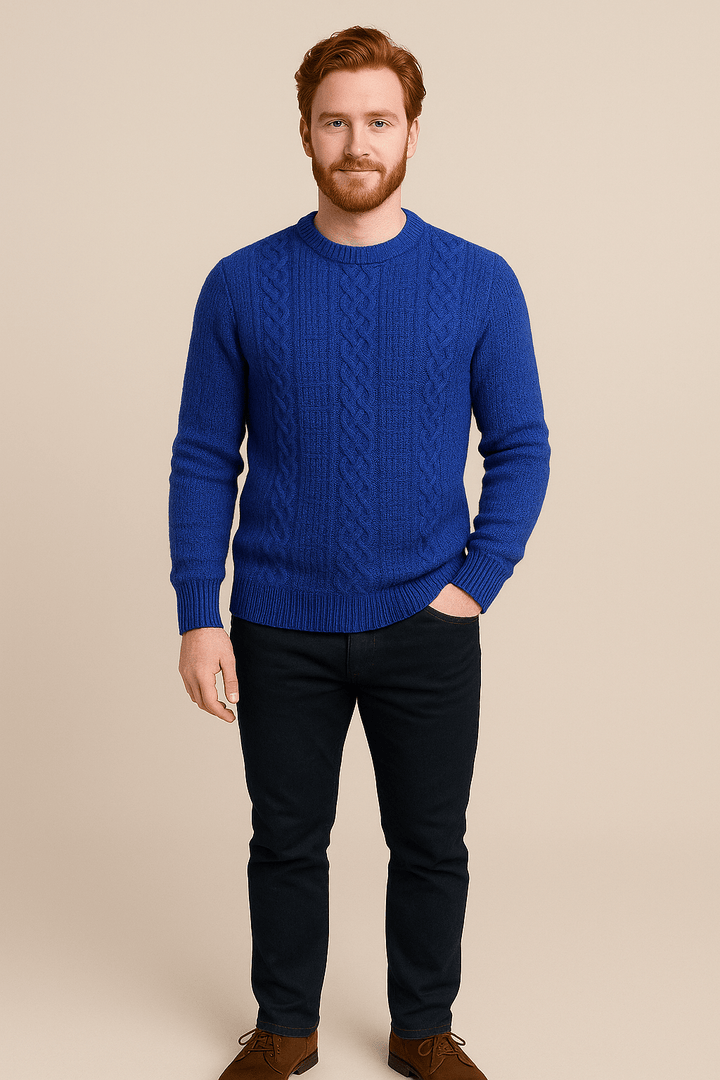 Kian – Men’s Wool Blend Cable-Knit Crew Neck Sweater