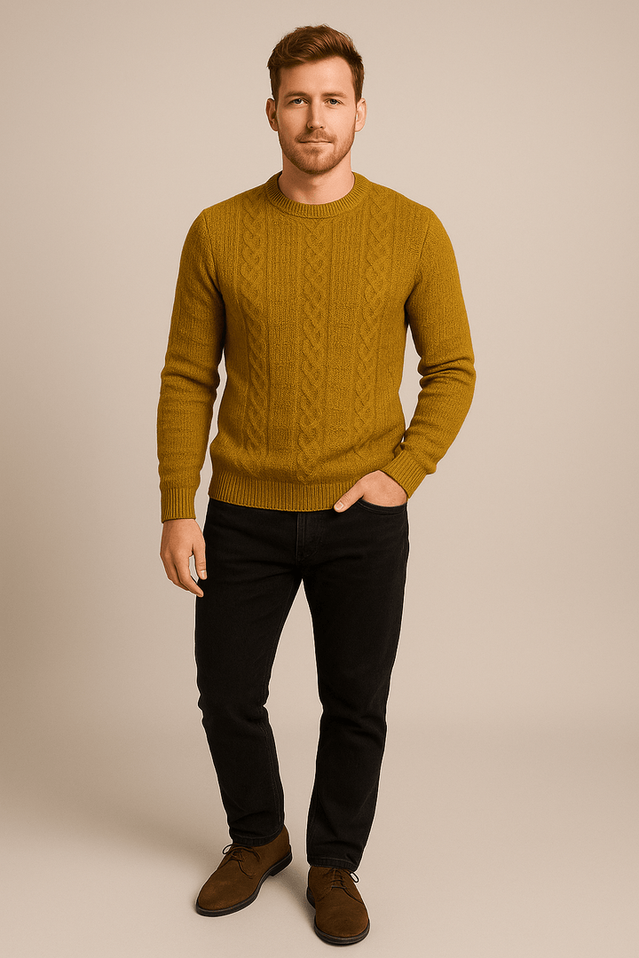 Kian – Men’s Wool Blend Cable-Knit Crew Neck Sweater