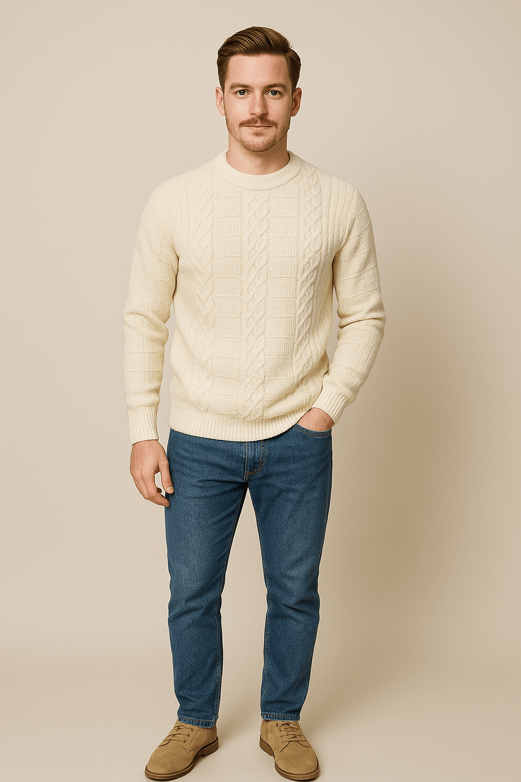Kian – Men’s Wool Blend Cable-Knit Crew Neck Sweater